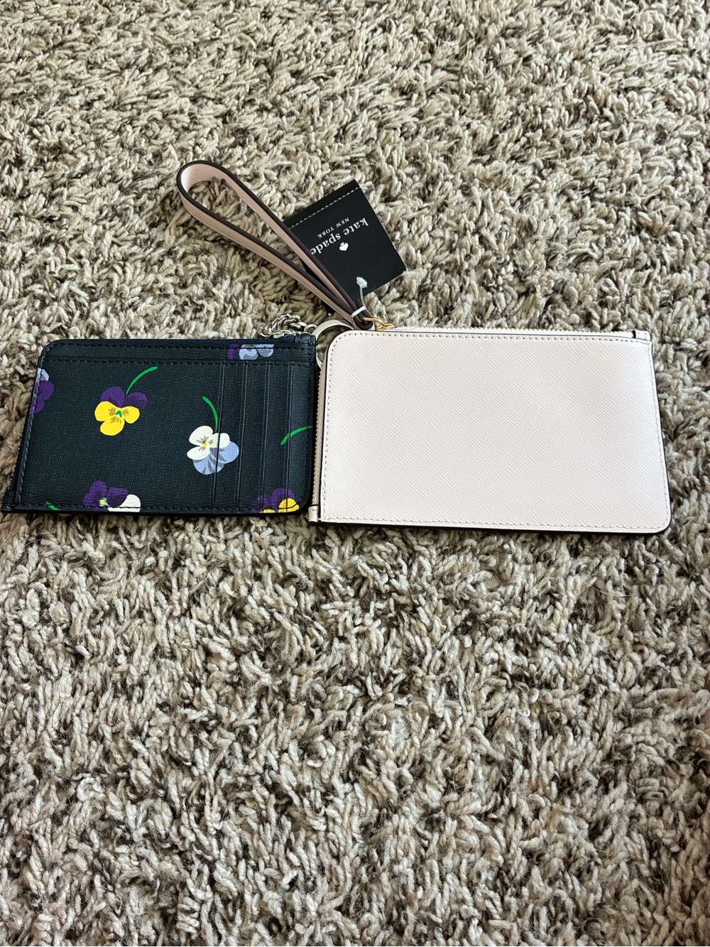 kate spade blush pink heart-stud zip wristlet and blue floral card holder - Picture 2 of 2